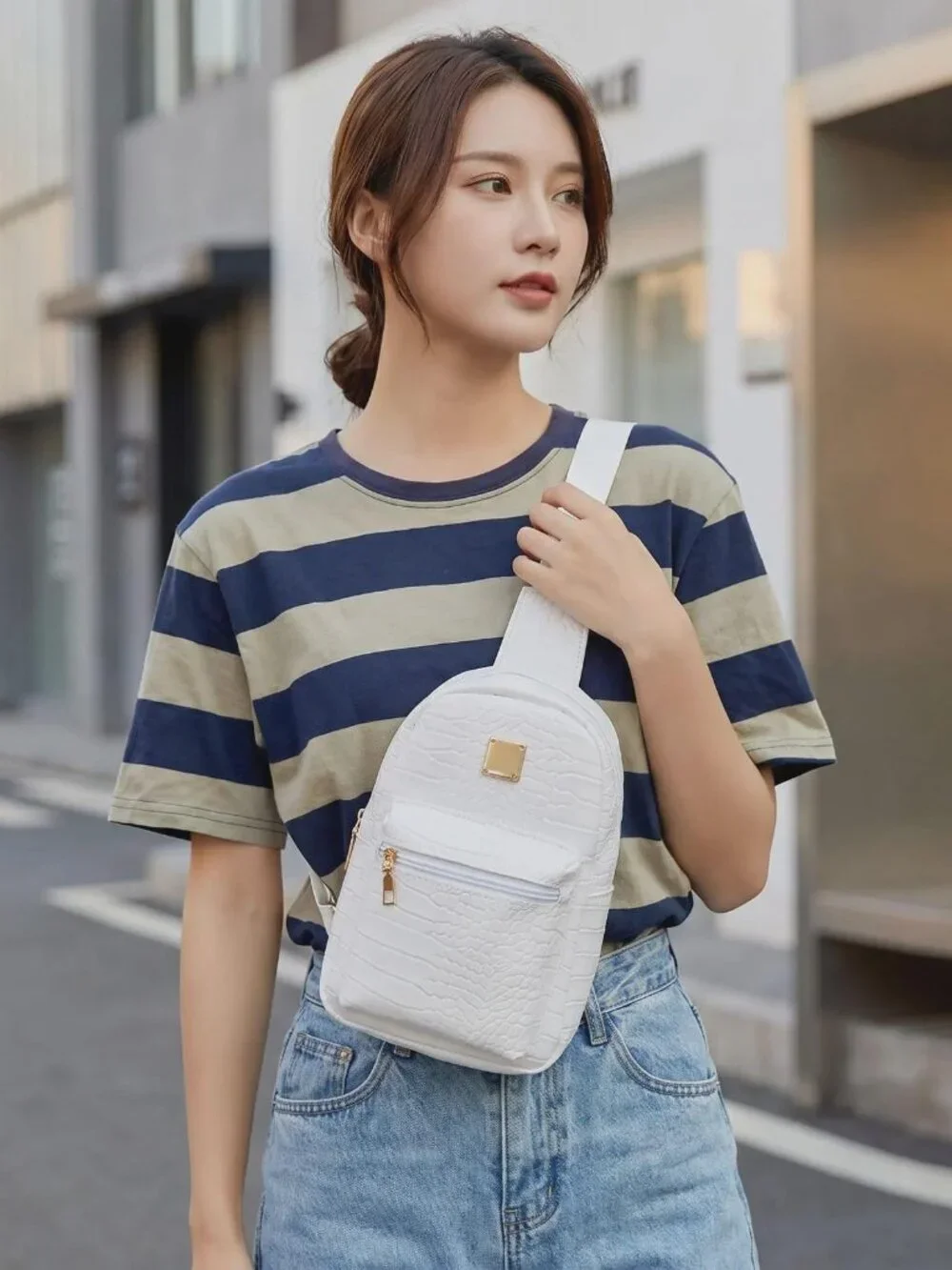 White Croco Embossed Mini Backpack Faux Leather Sling Bag
